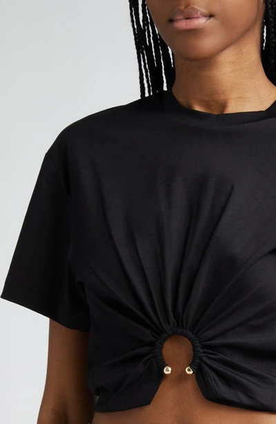 Rabanne Womens Black Ring-embellished Cropped Cotton-jersey T-shirt In Black