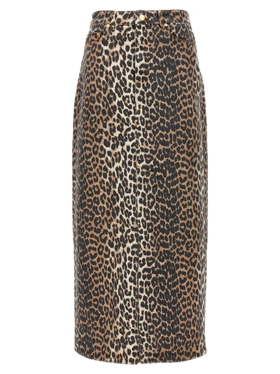 Shop Ganni Animal Print Long Skirt Skirts Brown