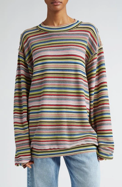 Shop Maison Margiela Exposed Seam Stripe Cotton Crewneck Sweater In Stripes Color Mix