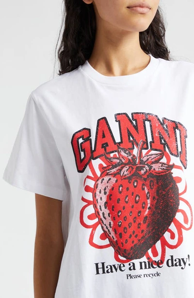 Shop Ganni Strawberry Organic Cotton Graphic T-shirt In Bright White