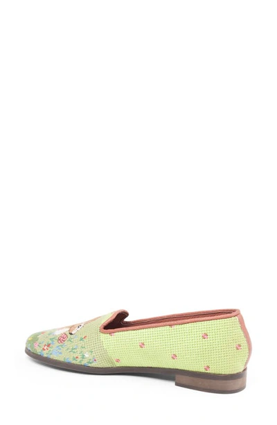 Bypaige Needlepoint Rabbit Flat In Green Multi Floral