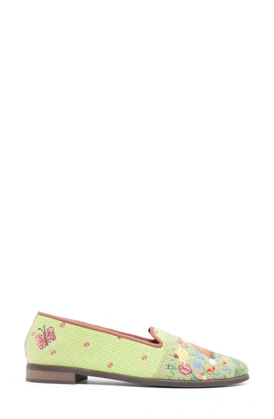 Bypaige Needlepoint Rabbit Flat In Green Multi Floral