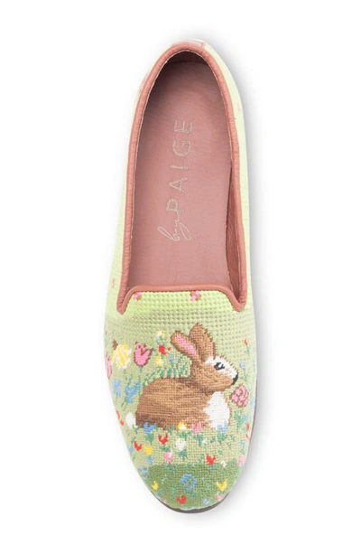 Bypaige Needlepoint Rabbit Flat In Green Multi Floral