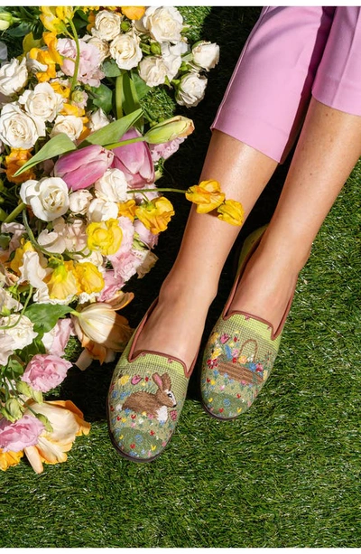 Bypaige Needlepoint Rabbit Flat In Green Multi Floral