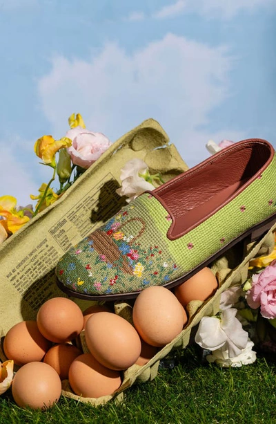 Bypaige Needlepoint Rabbit Flat In Green Multi Floral