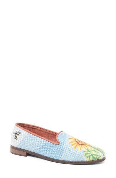 Shop Bypaige Floral Needlepoint Loafer In Sunflower On Blue