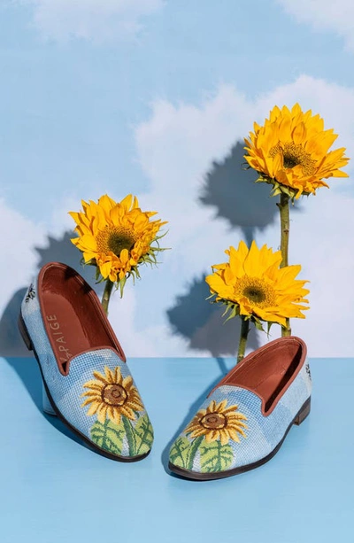 Shop Bypaige Floral Needlepoint Loafer In Sunflower On Blue