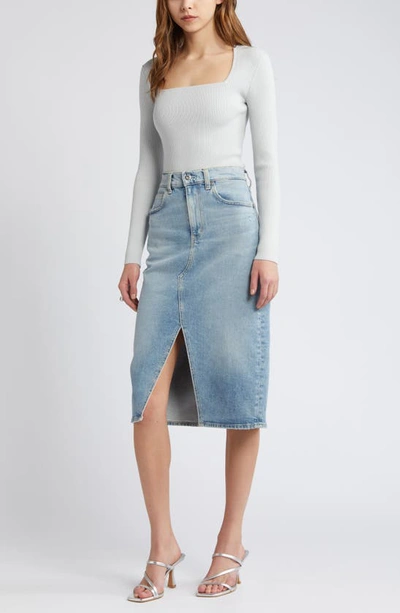 Open Edit Luxe Sculpt Square Neck Long Sleeve Top In Grey Glacier