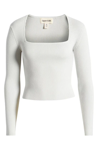 Open Edit Luxe Sculpt Square Neck Long Sleeve Top In Grey Glacier