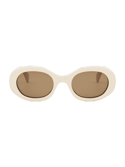 Shop Celine Men's 52mm Oval Acetate Sunglasses In Ivory Brown