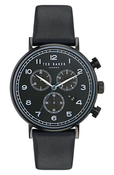 Shop Ted Baker London Barnetb Chronograph Leather Strap Watch, 41mm In Black