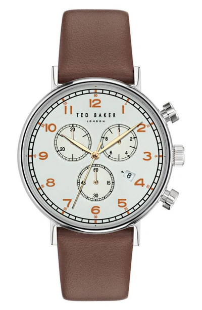 Shop Ted Baker Barnetb Chronograph Leather Strap Watch, 41mm In Brown