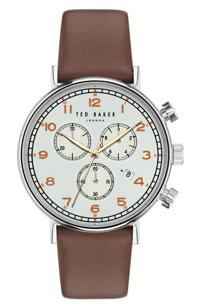 Ted Baker Men's Barnett Backlight Stainless Steel & Leather Chronograph Watch/41mm In Brown