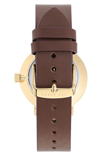 Shop Ted Baker London Recycled Stainless Steel Leather Strap Watch, 41mm In Brown