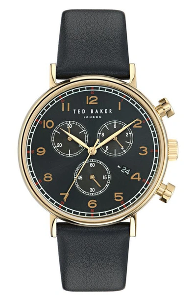 Shop Ted Baker Barnetb Chronograph Leather Strap Watch, 41mm In Black