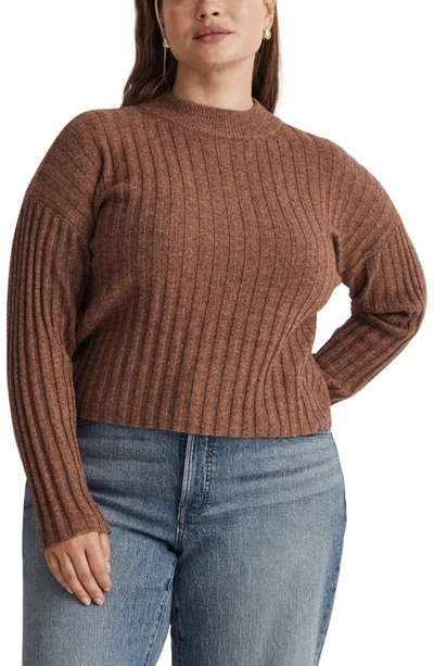 Shop Madewell Levi Rib Mock Neck Wool Blend Crop Pullover Sweater In Rosehip