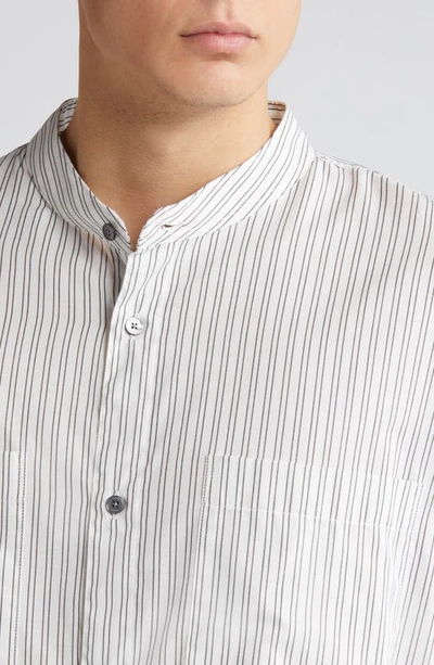 Frame Pinstripe Band Collar Button-up Shirt In Black White Stripe