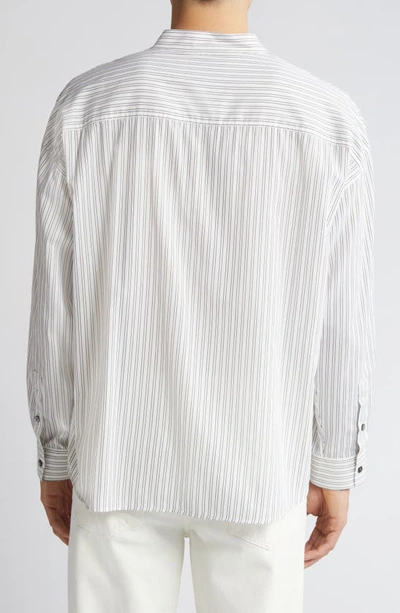 Frame Pinstripe Band Collar Button-up Shirt In Black White Stripe