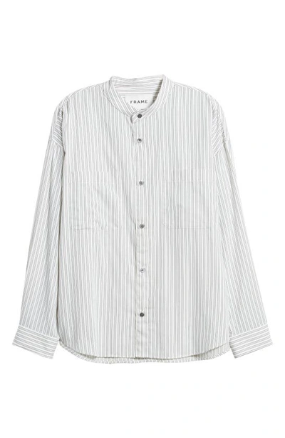 Shop Frame Pinstripe Band Collar Button-up Shirt In Black White Stripe