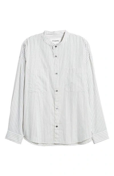 Frame Pinstripe Band Collar Button-up Shirt In Black White Stripe