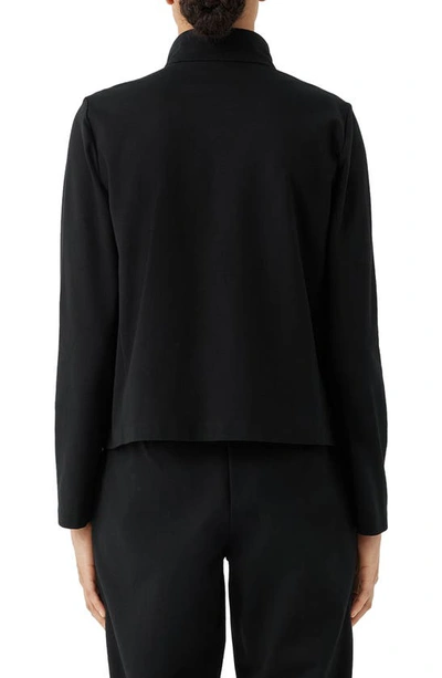 Shop Eileen Fisher Open Front Stand Collar Organic Cotton Blend Jacket In Black