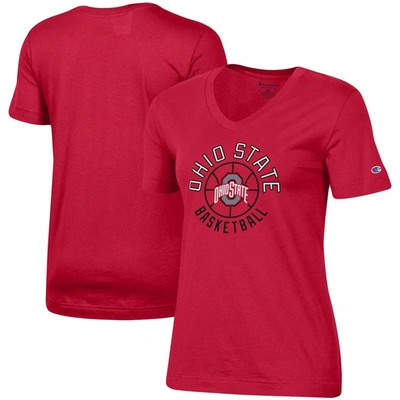 Shop Champion Scarlet Ohio State Buckeyes Basketball V-neck T-shirt