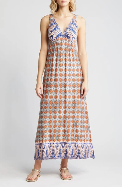 Shop Loveappella Border Print Sleeveless Jersey Maxi Dress In Blush