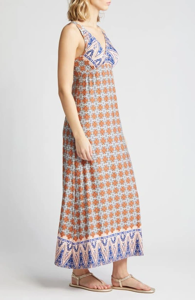 Shop Loveappella Border Print Sleeveless Jersey Maxi Dress In Blush