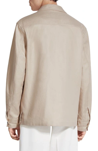 Shop Zegna Oasi Linen Twill Overshirt In Iuta Beige