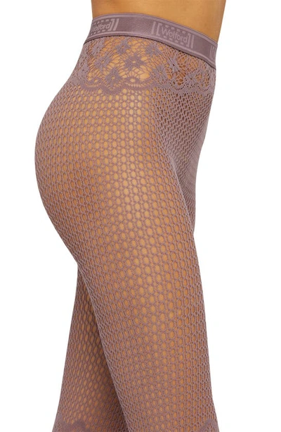 Shop Wolford Floral Lace Fishnet Tights In Arctic Dust