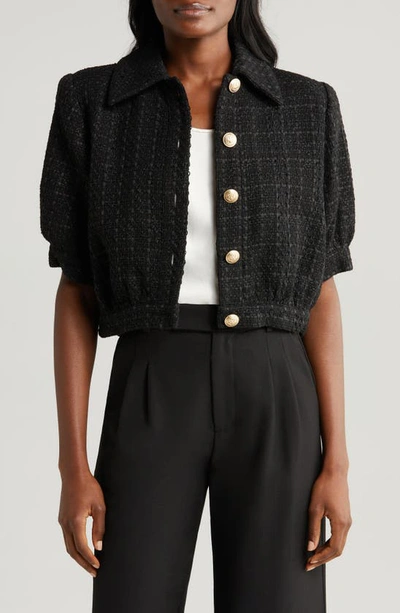 Shop L Agence Cove Tweed Crop Jacket In Black