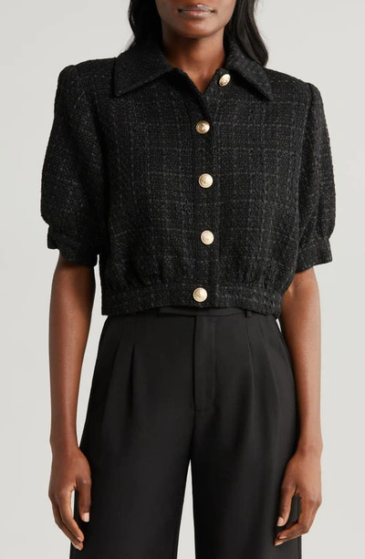 L Agence Cove Cropped Tweed Jacket In Black
