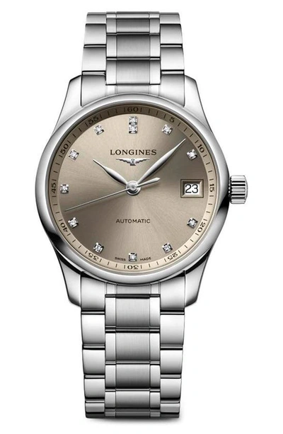 Shop Longines Master Automatic Bracelet Watch, 34mm In Champagne