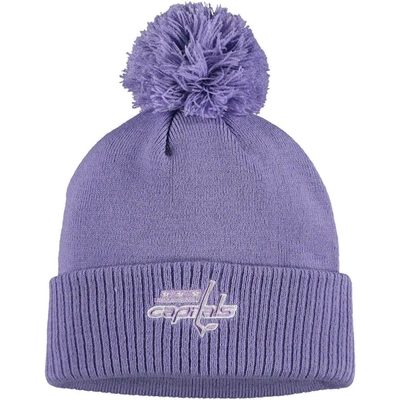 Shop Adidas Originals Adidas Purple Washington Capitals 2021 Hockey Fights Cancer Cuffed Knit Hat With Pom