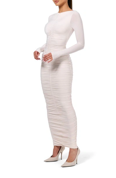 Shop Naked Wardrobe Hourglass Ruched Long Sleeve Midi Dress In Cream