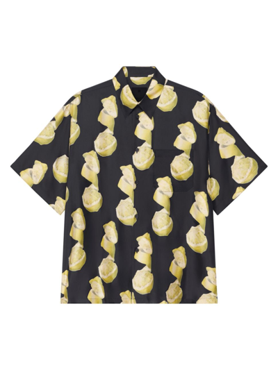 Shop Givenchy Men's Hawaiian Shirt In Printed Silk In Black Yellow