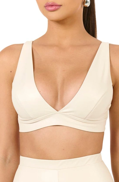 Shop Naked Wardrobe Faux Leather Bra Top In Cream