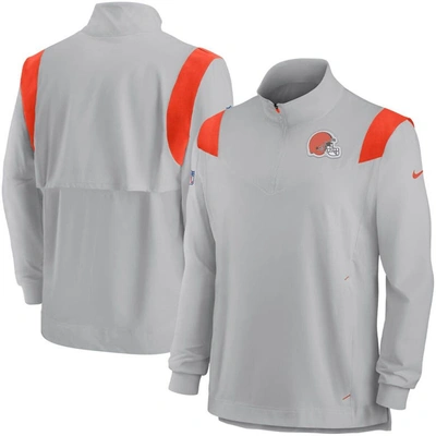 Shop Nike Gray Cleveland Browns Sideline Coach Chevron Lockup Quarter-zip Long Sleeve Top