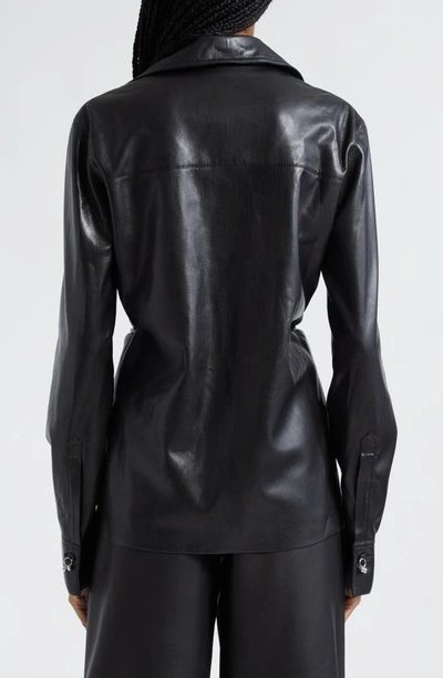 Shop Nanushka Elida Tie Waist Faux Leather Jacket In Black