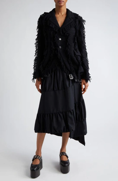 Noir Kei Ninomiya Asymmetric Wool Midi Skirt In Black