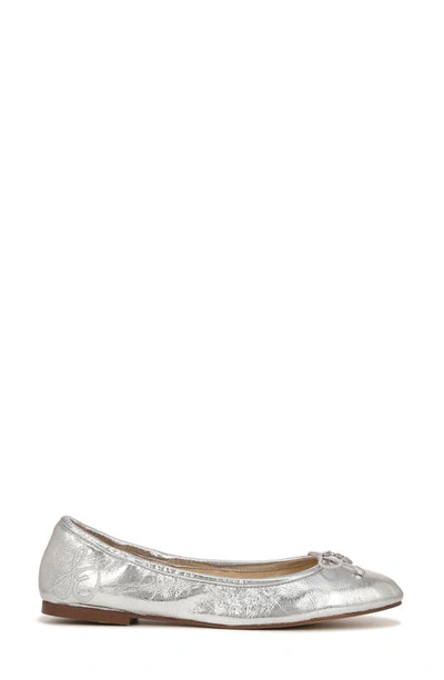 Sam Edelman Felicia Womens Leather Bow Ballet Flats In Shiny Silver