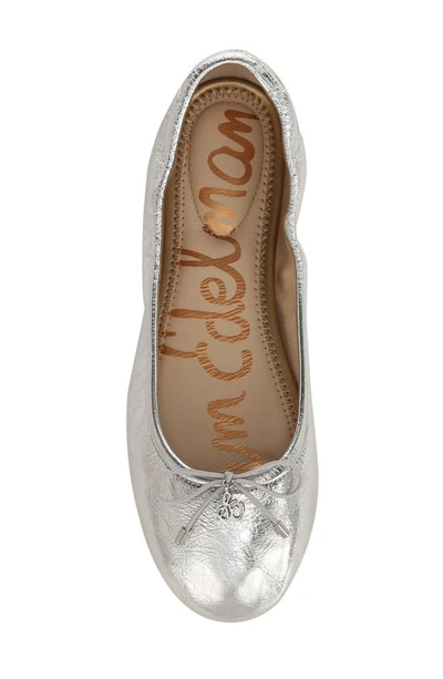 Sam Edelman Felicia Womens Leather Bow Ballet Flats In Shiny Silver