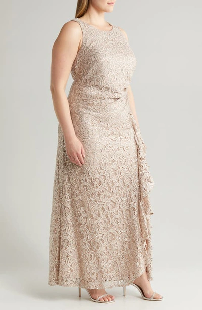 Shop Alex Evenings Sleeveless Sequin Lace Sheath Gown In Buff