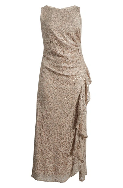 Shop Alex Evenings Sleeveless Sequin Lace Sheath Gown In Buff