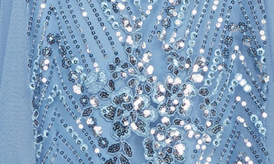 Alex Evenings Sequin Tulle Trumpet Gown With Shawl In Vintage Blue