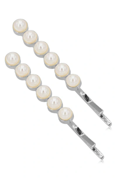 Shop Brides And Hairpins Halle Set Of 2 Imitation Pearl Hair Clips In Silver