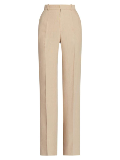 Shop Chloé Women's Linen Wide-leg Trousers In Pearl Beige