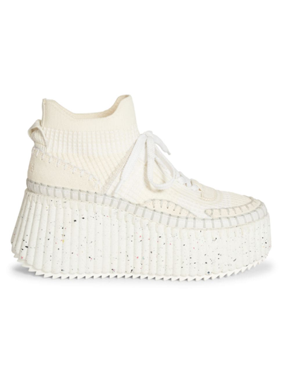 Shop Chloé Women's Nama Leather Platform Sneakers In White