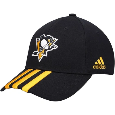 Shop Adidas Originals Adidas Black Pittsburgh Penguins Locker Room Three Stripe Adjustable Hat