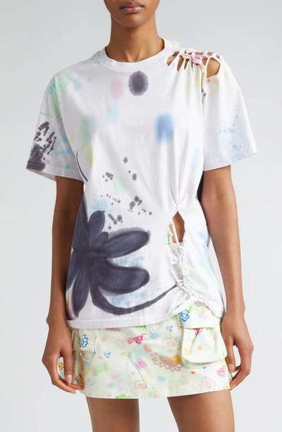 Shop Collina Strada Nash Painted Floral Ripped Organic Cotton T-shirt In White/ Flower Burst